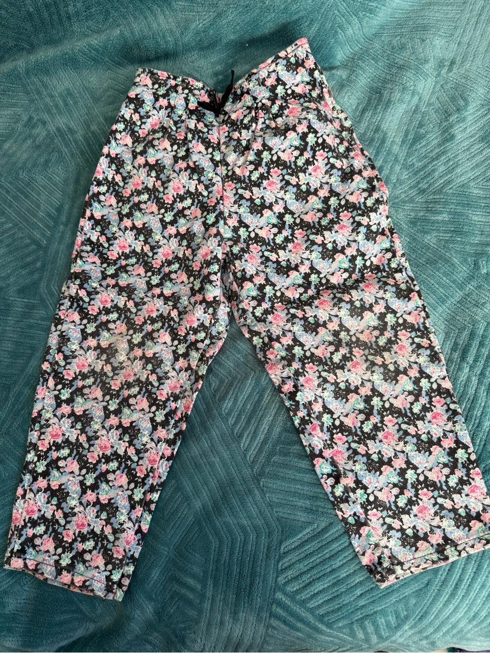 Girls' Floral Lounge Pants - Black with Pink & Blue Flowers